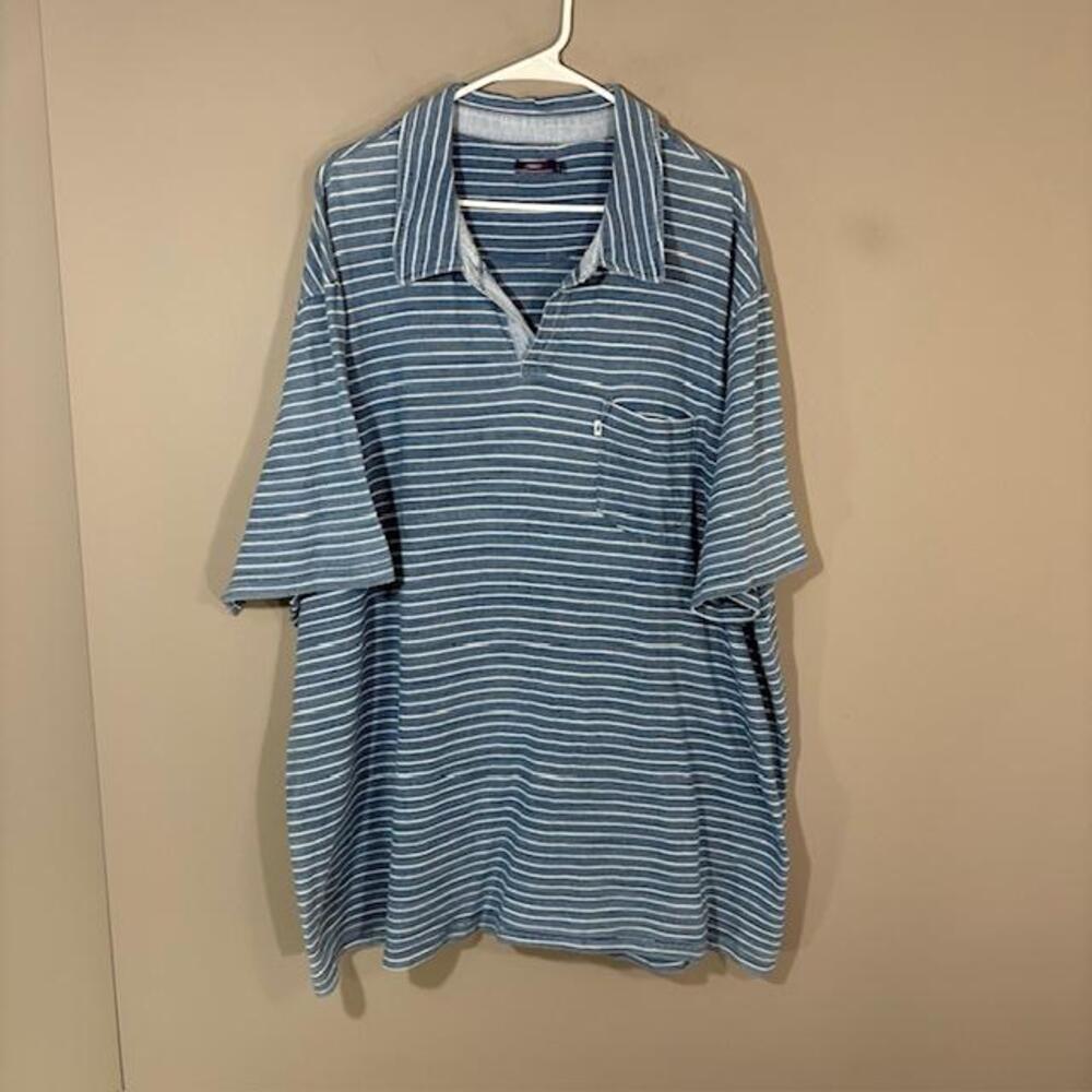 Johnnie-O Polo Shirt Mens 3XL Blue Striped Cotton Pocket Knit Casual Relaxed